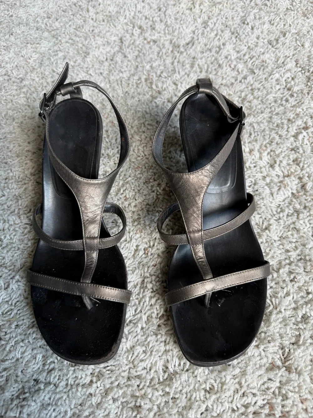 Metallic Pewter Strappy Women’s Sandals